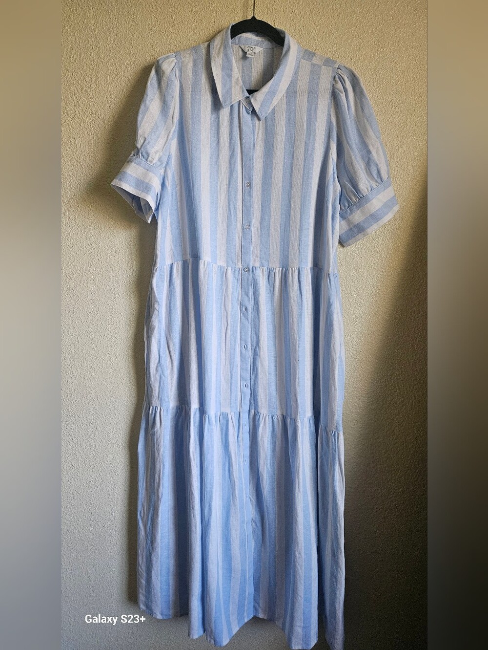 crown & ivy Blue and White Striped Button-Front Midi Dress - Picture 2 of 7